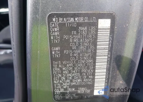 2011 Nissan Juke Sv z USA, uszkodzony, nr VIN JN8AF5MR3BT007460